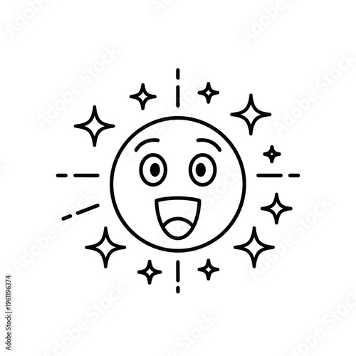 Smiling Sun Face with Sparkles Emoticon.