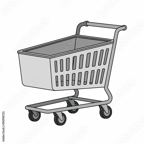 Shopping cart on wheels closeup view.