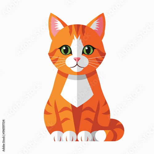 Cartoon Orange Tabby Cat Sitting.