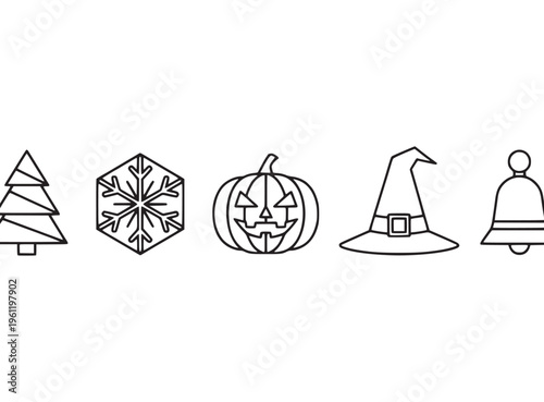 Halloween icons line drawing symbols.