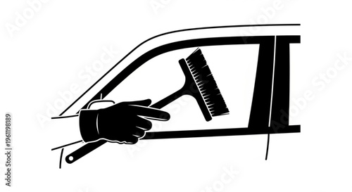 Hand Cleaning Car Window with Squeegee Icon