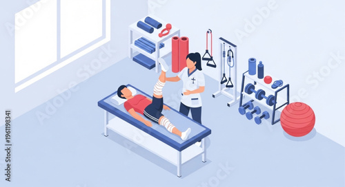 Physical Therapy Session - Therapist Assisting Patient with Leg Exercise.