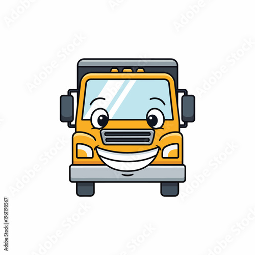 Smiling cartoon school bus front view.