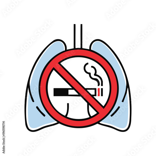 Healthy lungs icon with no smoking sign for wellness.