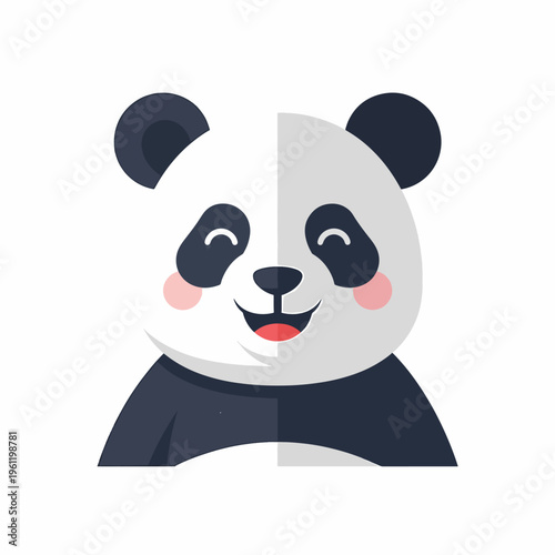 Smiling Cartoon Panda Face Closeup.