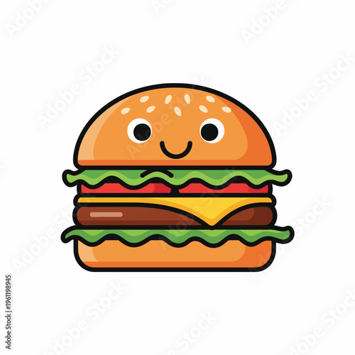Smiling Cartoon Hamburger with Cheese 2.