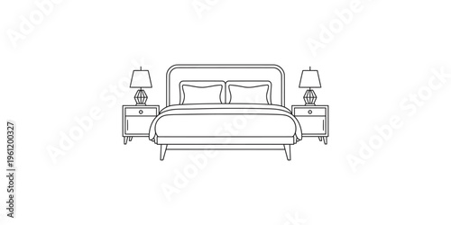 Modern Bedroom with Bed and Two Nightstands and Lamps furniture nightstand lamp home interior decor