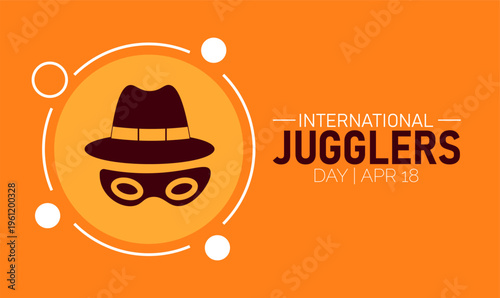 International Jugglers Day Graphic with Fedora Hat and Mask Icon 