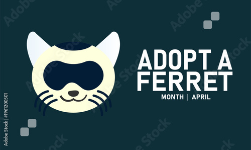 Adopt a Ferret Month Graphic with Cute Ferret Face Icon and Text with Small Animal