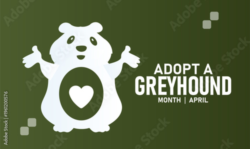 Adopt a Greyhound Month Graphic with Dog Silhouette and Heart Icon with Animal Lover