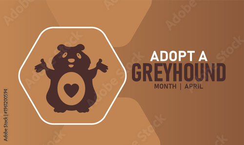 Adopt a Greyhound Month Graphic with Brown Dog Icon and Hexagon Frame with Animal Lover