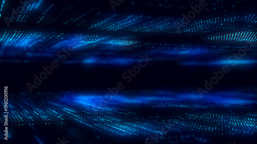 Digital blue background of particles. Abstract futuristic illustration. Big data visualization. Technology dynamic dots background. 3D rendering.