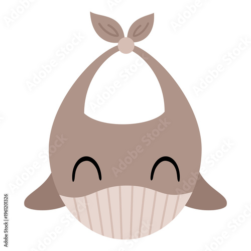 Cartoon baby bib clipart, Kids bib image, Whale character, Animal theme, Nursery vector hand drawn design.