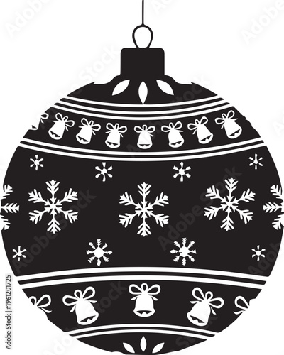 Black Christmas Ornament, Snowflake Decoration, Holiday Vector Icon, Winter Festive Symbol