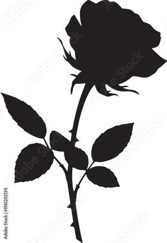 Black rose silhouette, floral icon, vector graphic, isolated flower
