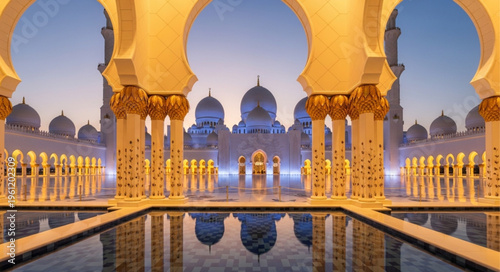 Sheikh Zayed Mosques Reflective Pool and Architectural Grandeur.