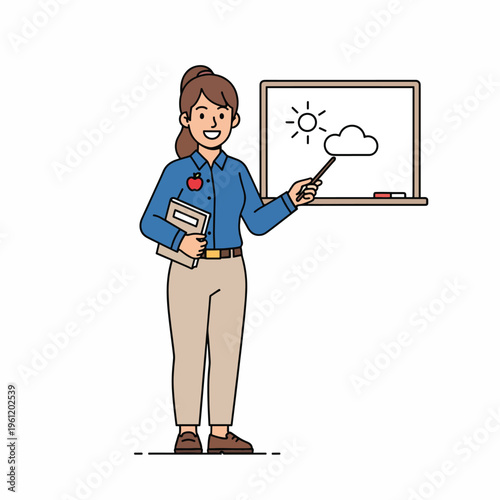 Woman teacher standing with books.