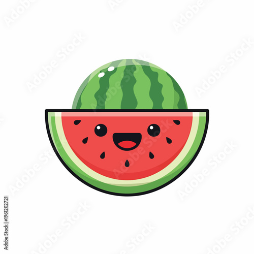 Cartoon Watermelon Fruit Slice Smiling Face 1.