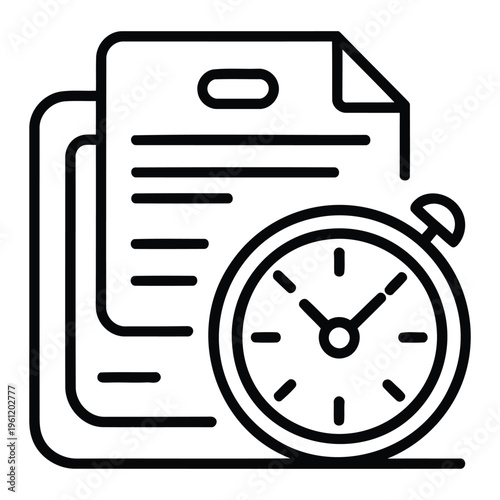document with clock eps simple outline style showing project deadline management time tracking and work schedule concept for business organization use
