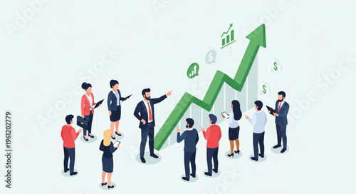 Team Meeting with Upward Trend Chart for Business Growth.