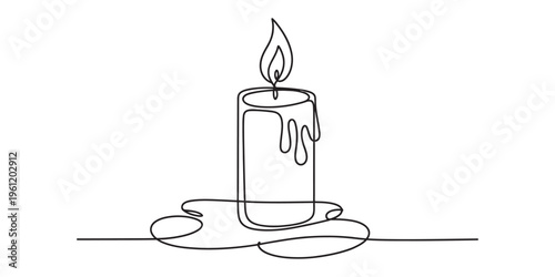 burning candle with melted wax line drawing