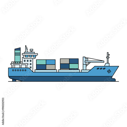 Large Blue Cargo Ship Vessel.