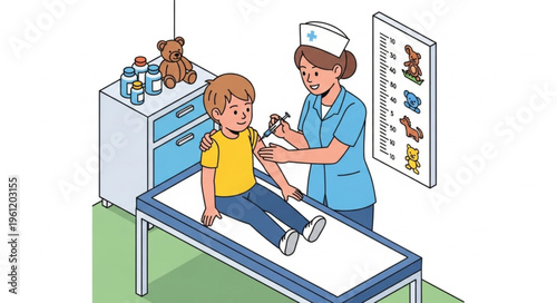 Child Vaccination Illustration - Nurse Administering Shot to Boy.