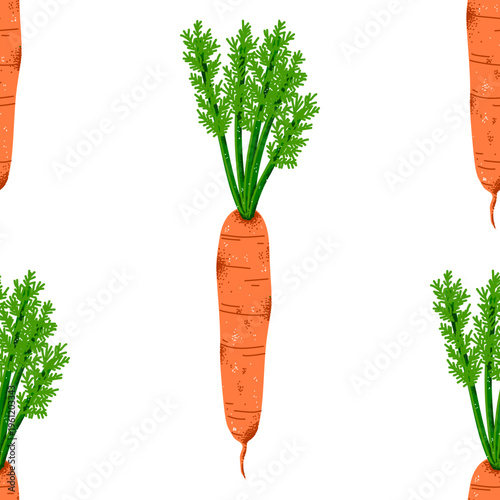 Seamless pattern with fresh carrots and leaves, vector background