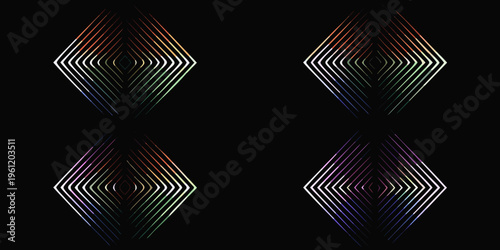 Four vibrant geometric diamond shapes against a dark background