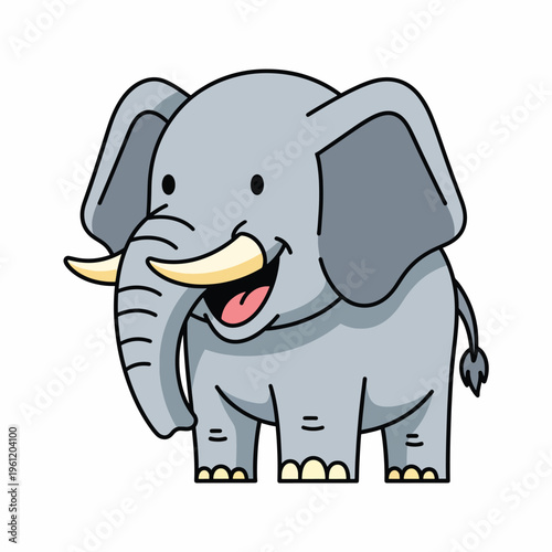Cartoon elephant with big ears standing.