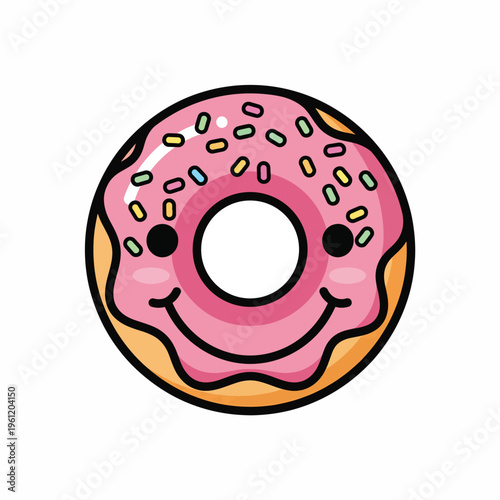 Cartoon Pink Donut with Smiling Face.