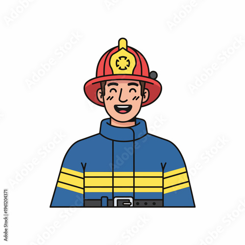 Smiling fireman wearing a helmet.