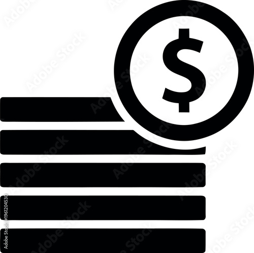 Black icon of a dollar sign on a document with horizontal lines