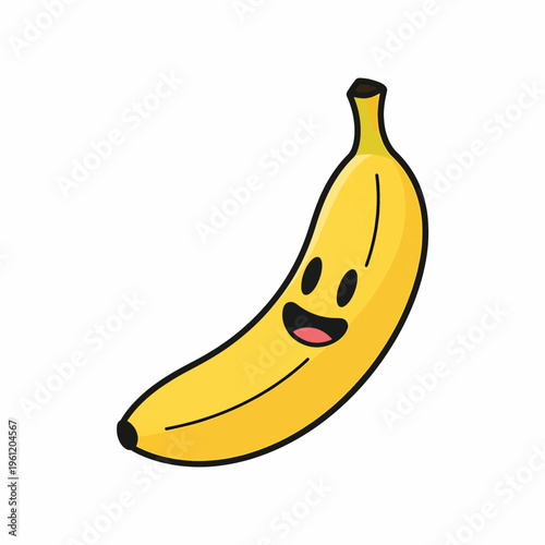 Yellow cartoon banana with smile.