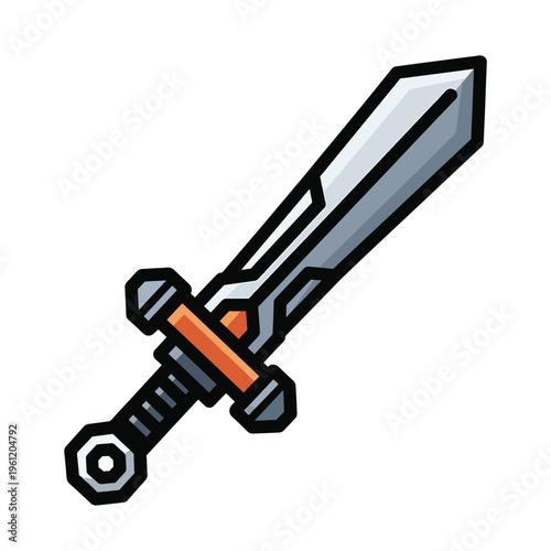 Cartoon sword with orange handle.