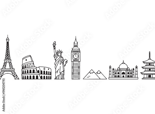 Famous landmarks of the world icons.