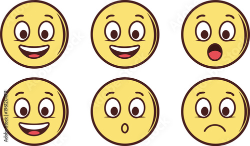 Yellow cartoon emoji faces with various expressions emojis cartoon faces smiling faces