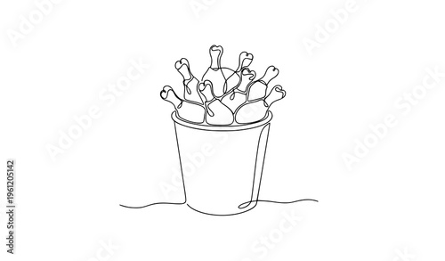 One line drawing fried chicken bucket street food restaurant cafe logo vector illustration