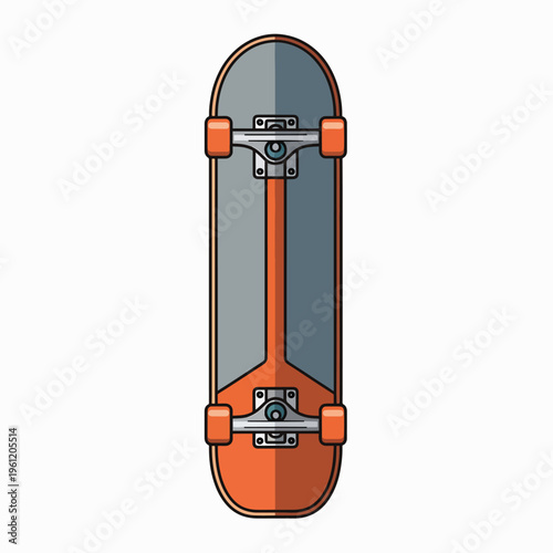 Orange skateboard with wheels and trucks.