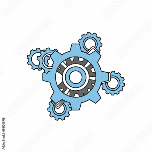 Blue gear mechanism industrial component.