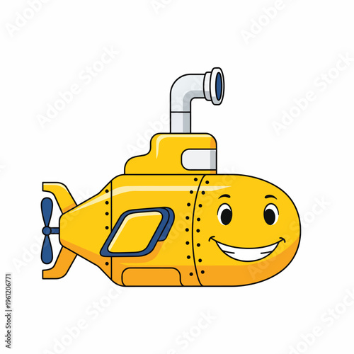 Smiling cartoon submarine toy vehicle.