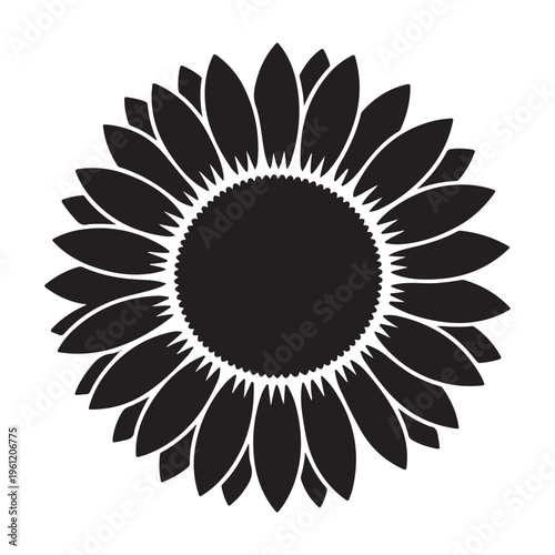 A striking black sunflower design with detailed petals and a central disc a silhouette