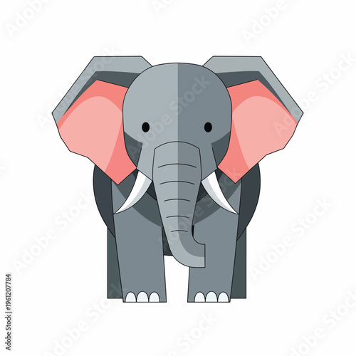 Gray Elephant with Pink Ears Standing.