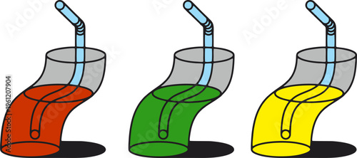 Set of Colorful Juice Drinks with Drinking Straws