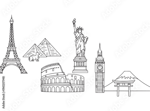 Famous landmarks of the world icons.