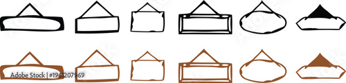 Hand Drawn Hanging Wooden Sign Frames Set, Doodle Style Banner Labels Collection