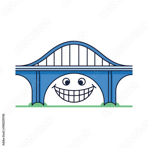 Smiling Face Under Blue Bridge Arch.