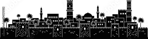 Ancient Jericho city skyline silhouette.