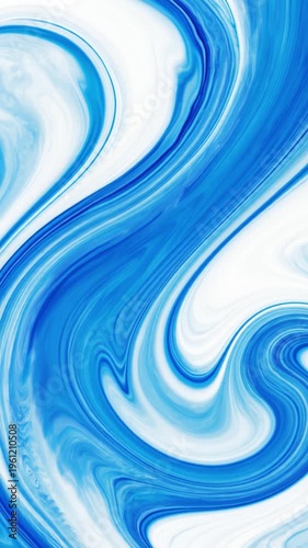 Blue liquid swirling in white liquid, abstract background
