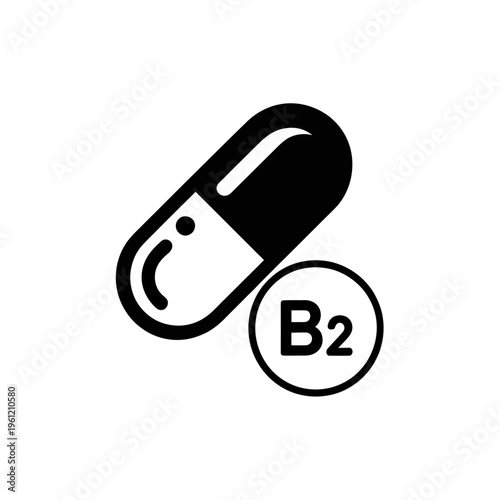 Vitamin B2 supplement icon with capsule and circular label isolated on white background